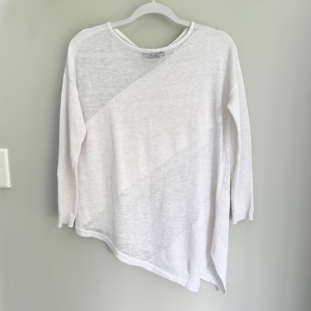 Alice + Olivia Quiana White Asymmetric 100% Linen Knit Pullover Sweater Size XS